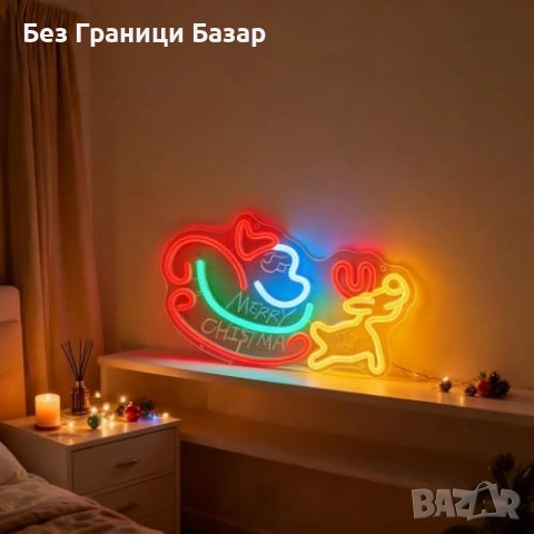 Нов Коледен неонов LED знак с елен Merry Christmas USB украса Табела, снимка 4 - Декорация за дома - 53020851