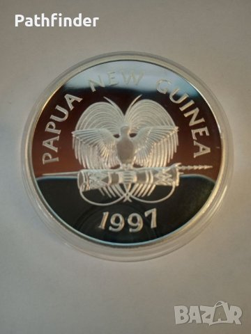 5 кина 1997 Папуа Нова Гвинея сребърна рядка монета, снимка 2 - Нумизматика и бонистика - 46173957