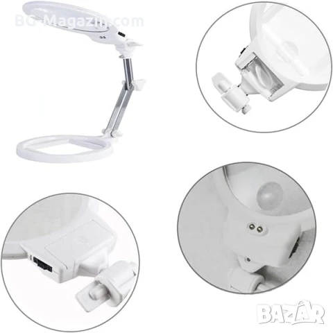 Голяма увеличителна настолна лупа с LED осветление лампа за четене шиене гоблени бродиране козметик, снимка 8 - Други инструменти - 50920980