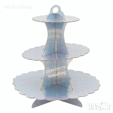 Триетажна поставка за кексчета и десерти/Парти поставка за кексчета/Триетажна поставка за мъфини, снимка 2 - Аксесоари за кухня - 50129357