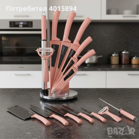 Комплект кухненски н о ж о в е 8 в 1 с въртяща се стойка Cheffinger за подредена кухня, снимка 4 - Други - 53196719