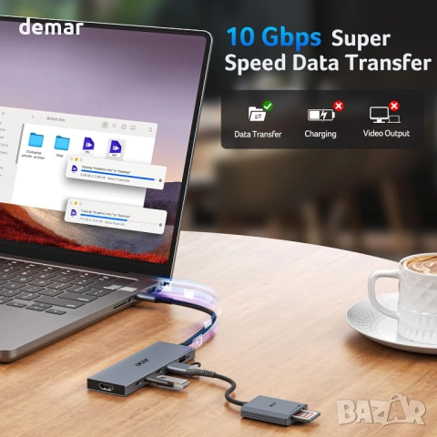 Acer 6-в-1 USB C хъб 10Gbps, USB C към HDMI адаптер 4K@60Hz, 2×USB-C 3.2, 1×USB A 3.2, 1×USB 2.0, снимка 5 - Кабели и адаптери - 54217906