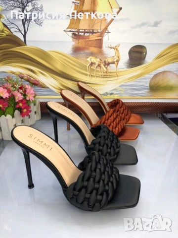 Сатенени елегантни черни сандали / чехли на ток Simmi London, размер 39, черен цвят,  цена 20 евро