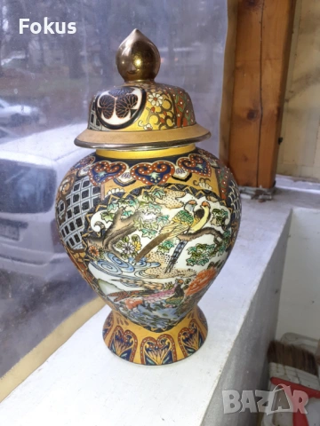 Голяма стара антикварна ваза Сатцума Satsuma рисувана релеф, снимка 12 - Антикварни и старинни предмети - 53445252