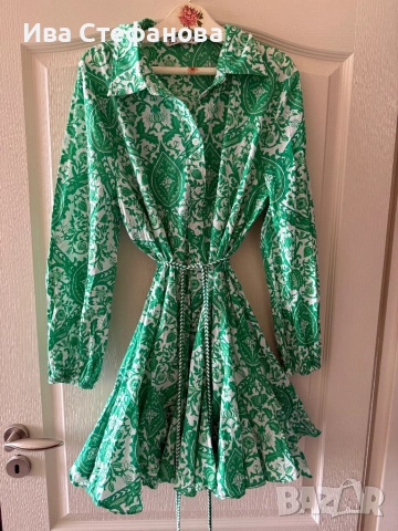 Нова зелена ежедневна елегантна рокля zara Zara Зара 100 % памук памучна разкроена  , снимка 4 - Рокли - 52841097
