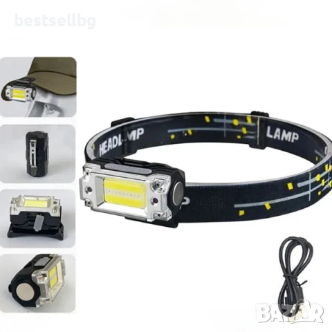 Мощен акумулаторен челник със сензор USB LED фенер за глава къмпинг лов риболов бягане работа силен, снимка 3 - Къмпинг осветление - 51204114