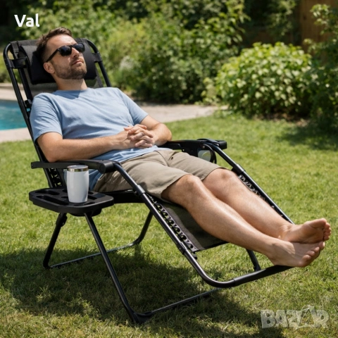 Сгъваем градински шезлонг Zero Gravity - ефект на нулева гравитация за максимален релакс, снимка 7 - Градински мебели, декорация  - 53821942