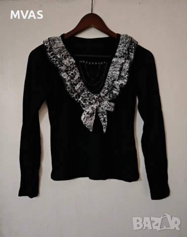 Нова дамска черна официална блуза с дълъг ръкав S размер