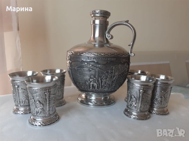 Кана и чаши за ракия от калай Antik*Vintage, снимка 1 - Антикварни и старинни предмети - 45096057