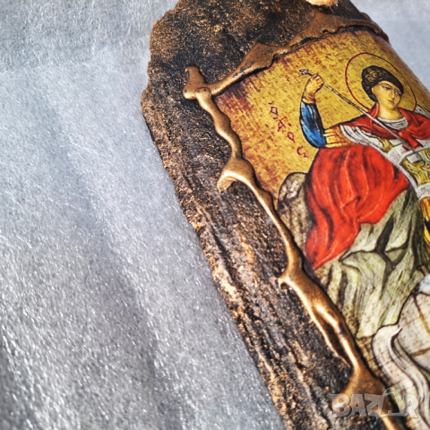 "Свети Георги", ръчно изработена икона върху стара керемида , снимка 4 - Икони - 45009458