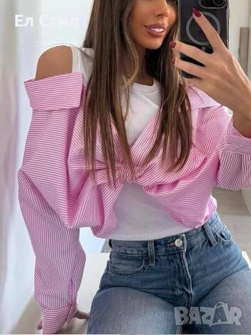 💎Елегантна дамска риза с паднали рамена С М Л размер, снимка 3 - Ризи - 54075378