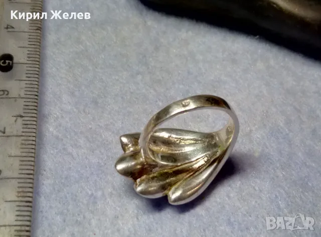 РАЗКОШЕН ФЛОРАЛЕН СРЕБЪРЕН ПРЪСТЕН СРЕБРО 925 с БЯЛА ПОЗЛАТА ХУДОЖЕСТВЕНА БИЖУТЕРСКА ИЗРАБОТКА 49297, снимка 3 - Пръстени - 49866081