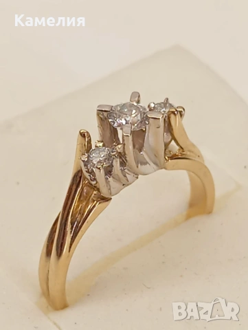 Златен пръстен с брилианти , снимка 2 - Пръстени - 54204934