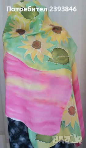 Дамски ръчно рисуван шал , снимка 5 - Шалове - 45840210