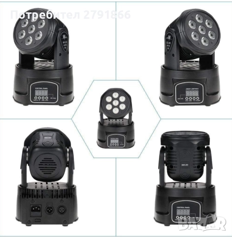 Флаш LED движеща се глава парти проектор 7x10w rgbw, снимка 11 - Ресийвъри, усилватели, смесителни пултове - 52344878