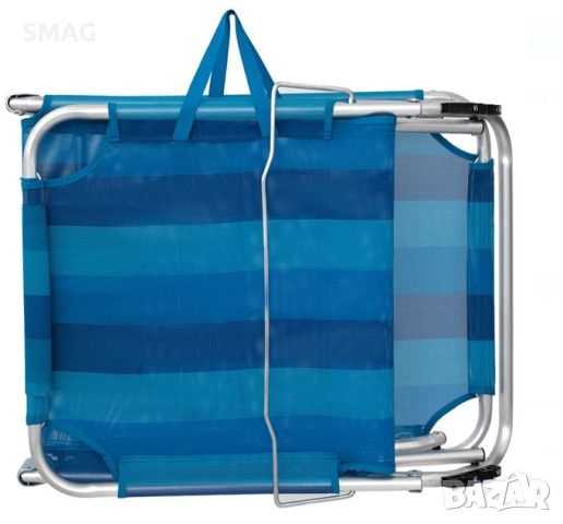 Плажен шезлонг със сини райета и възглавница 190x57x27cm, снимка 3 - Къмпинг мебели - 46306845