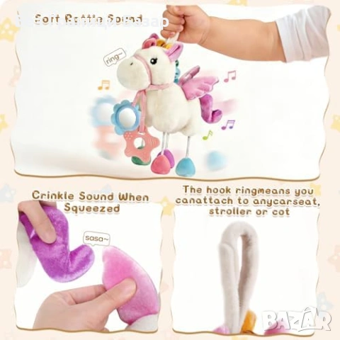 Нова Сензорна бебешка играчка конче за количка с дрънкалка и огледало, снимка 3 - Плюшени играчки - 53822695