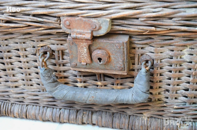 Винтидж ръчно изработен куфар от ракита от началото на 20 век, снимка 4 - Градински мебели, декорация  - 53814445