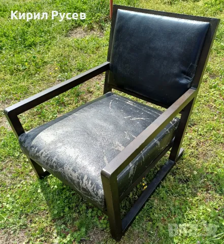 Столове масивна дървесина и кожа за градината, снимка 1