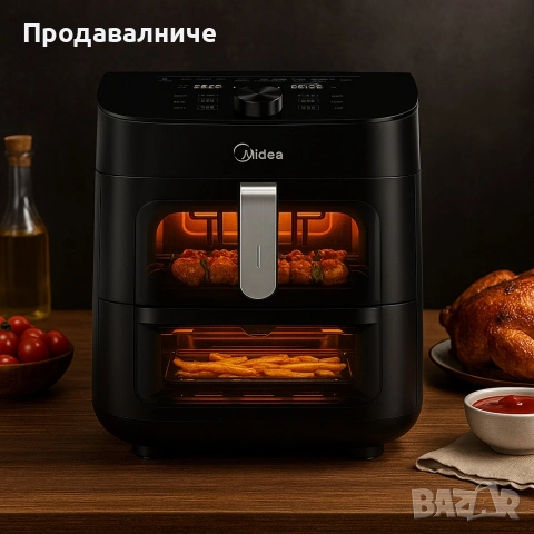 Еър Фрайър 2 в 1 - 11L - Midea MAD1100DADK - С две зони за готвене., снимка 8 - Фритюрници - 54239001