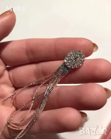 Нови дълги блестящи официални обеци обици Не си променят цвета, снимка 5 - Обеци - 49644442