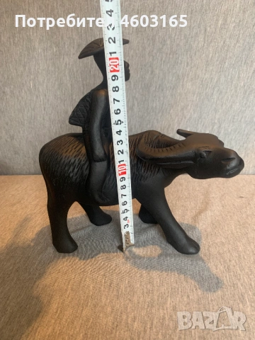  ръчно резбована дървена фигурка на азиатски мъж, яздещ бивол, снимка 4 - Антикварни и старинни предмети - 53938343