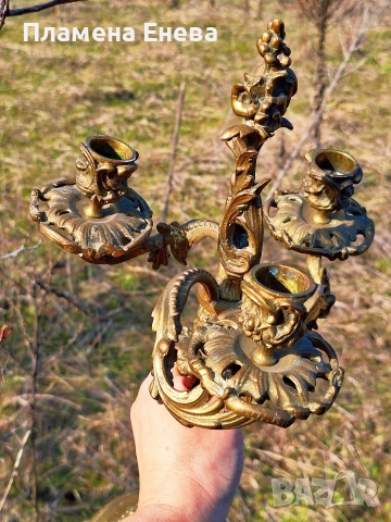 Антикварен бронзов свещник, снимка 8 - Антикварни и старинни предмети - 53834340