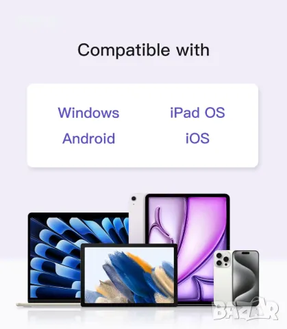 Клавиатура Inateck с тъчпад, AI функция, ултратънка Bluetooth за Windows/iPadOS/Android/iOS,KB01104, снимка 7 - Клавиатури и мишки - 49710754