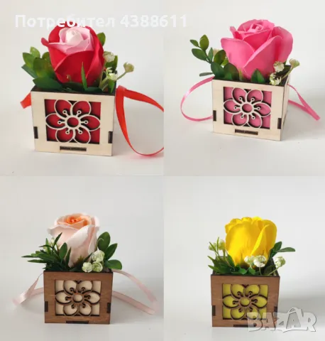 Дървена кошничка със сапунени рози, снимка 9 - Декорация за дома - 50021822