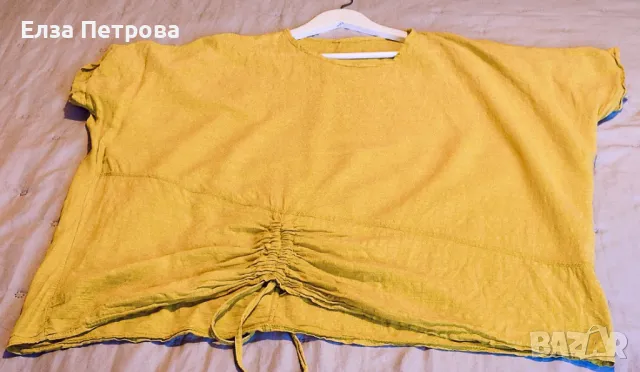 Блуза дамска ленена лятна жълта с къс ръкав; 4XL÷6XL, снимка 3 - Тениски - 47184246