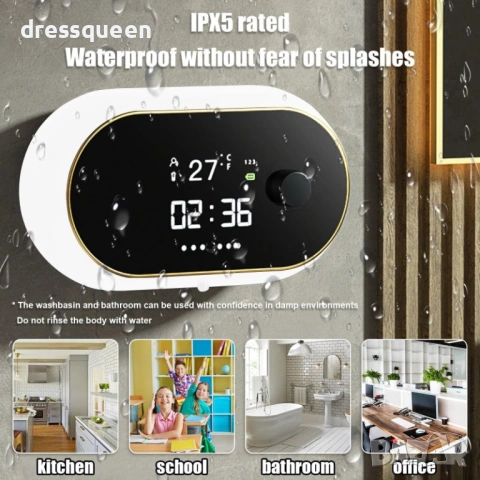 4495 Сензорен Диспенсър за Сапун с Вграден Термометър и Час – 500 мл, Стенен Монтаж, снимка 2 - Други стоки за дома - 53875783