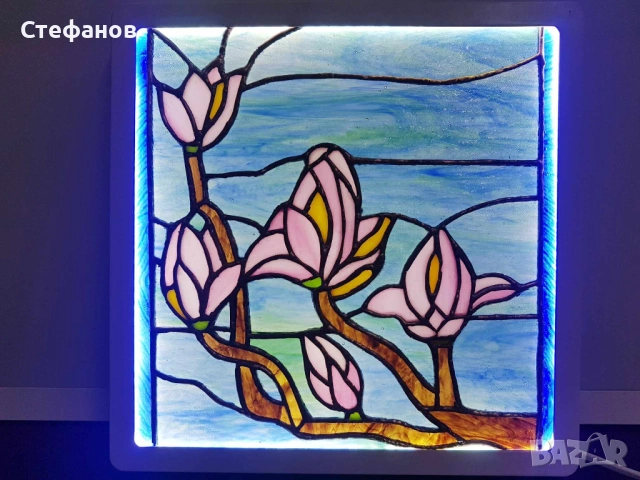 Светещо пано за стена, витраж, "Тифани", снимка 3 - Декорация за дома - 53540336
