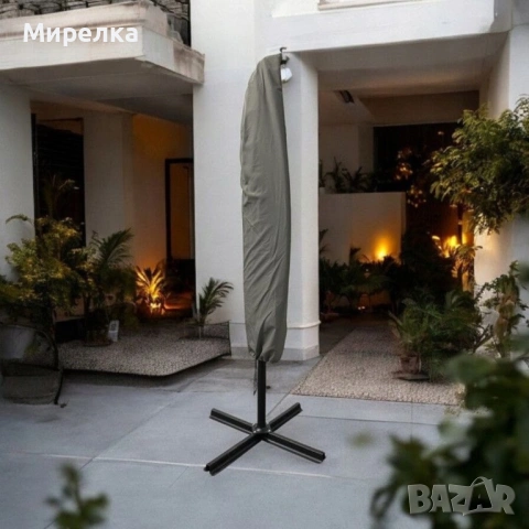 Голям градински чадър със странична стойка, Ø 350 см, UV защита, Водоустойчив + Покривало, снимка 5 - Градински мебели, декорация  - 54124179
