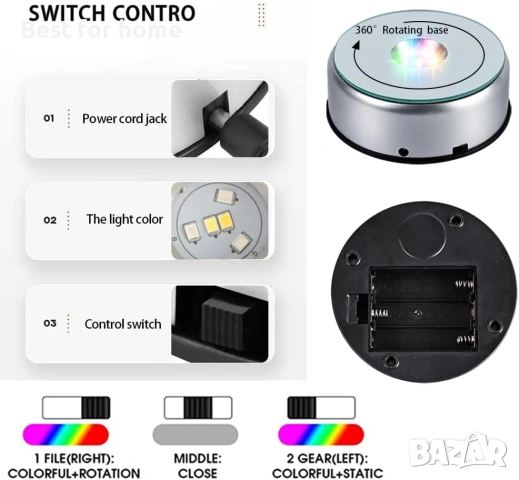 Въртяща се стойка за дисплей, осветителна основа, цветна стойка за чаши, въртяща се чаша, снимка 2 - Други стоки за дома - 53697282