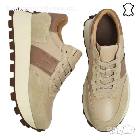 Бежови маратонки от естествена кожа- Zara Beige 11758, снимка 5 - Маратонки - 53534670