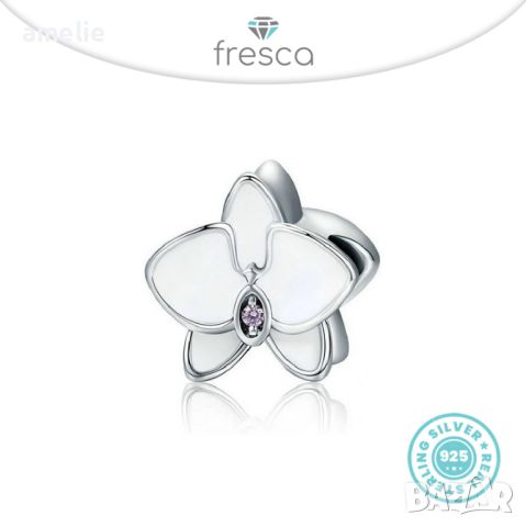 Талисман Fresca по модел тип Pandora Пандора сребро 925 White Orchid. Колекция Amélie, снимка 1 - Гривни - 39557531