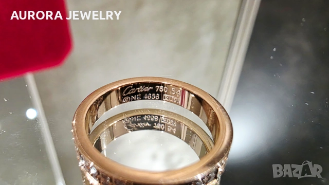 CARTIER Love Band Rose Gold Paved Diamonds Small Model Пръстен, снимка 7 - Пръстени - 52843805