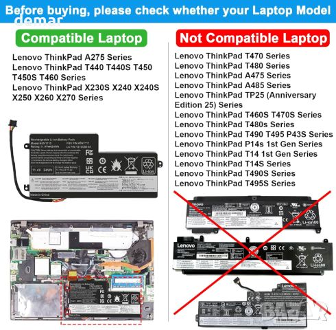 Батерия за лаптоп ASUNCELL 11.4V/24Wh 45N1110 за ThinkPad, снимка 4 - Батерии за лаптопи - 45567611