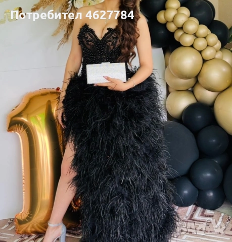 Черна абитуриентска рокля с корсет и пера - Р-р S/M, снимка 2 - Рокли - 54236198