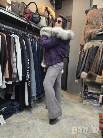 НОВА лилава парка с естествен косъм , снимка 6 - Якета - 53002117