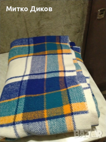 одеяло вълна мерино като ново 194х154см синьо каре, снимка 2 - Олекотени завивки и одеяла - 53130185