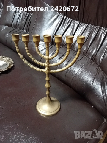 Еврейски  свещник Менора, снимка 2 - Антикварни и старинни предмети - 44940752