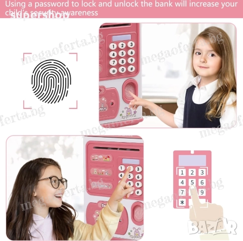 ПРОМО! Детска Касичка Сейф за Банкноти и Монети с Парола и Пръстов Отпечатък, снимка 3 - Други - 52424297