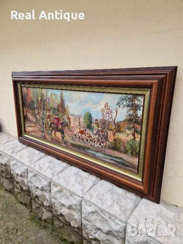 Топ- Уникална голяма антикварна авторска майсторска картина масло върху платно , снимка 7 - Картини - 50327949