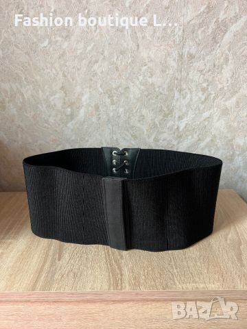 Черен ластичен колан за талията с кожен детайл тип корсет с връзки 🖤, снимка 4 - Колани - 45673422
