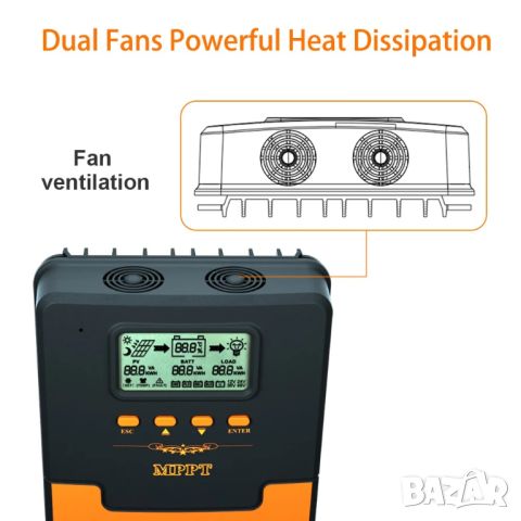 60a MPPT соларно зарядно - соларен контролер 12/24 v, снимка 4 - Друга електроника - 45768843