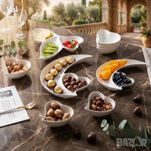 Луксозен сервиз от висококачествен порцелан – 9 части, Дизайн "Полумесец и сърце", снимка 2 - Сервизи - 53929889