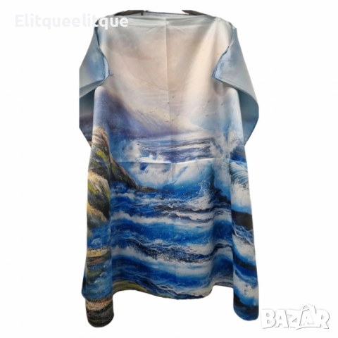 Лятна плажна туника от коприна, с артистични и морски десени, снимка 6 - Туники - 52183921