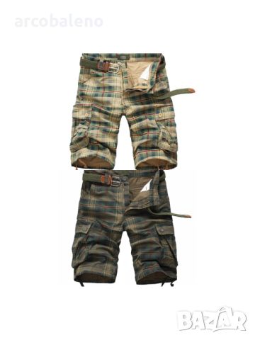 Мъжки къси карирани карго панталони с половин джоб, 2цвята 
