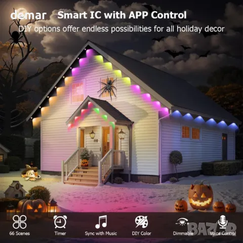 Соларни постоянни външни осветителни тела, интелигентни RGB Plus IC, 66 сцени, IP67, 15 метра, снимка 4 - Соларни лампи - 49871964